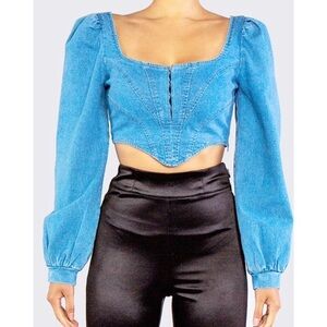 🔴 4/$12 Vintage Style Rehab Blue Denim Crop Top Size Large
